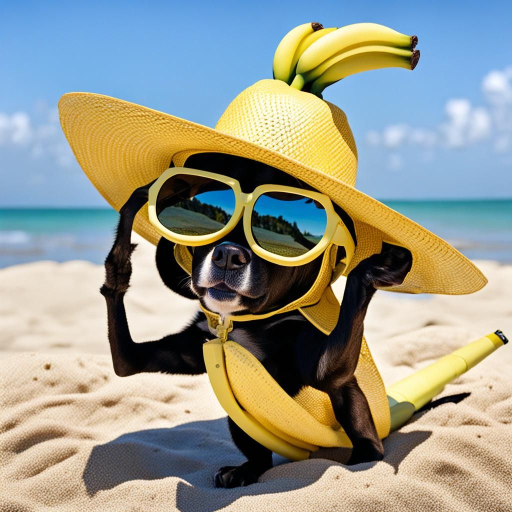 Banana with Sunglasses on the Beach
