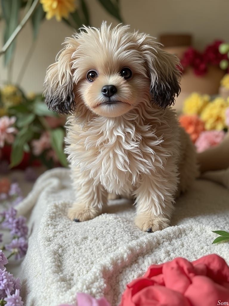 Adorable Dog in Whimsical Watercolor Meadow