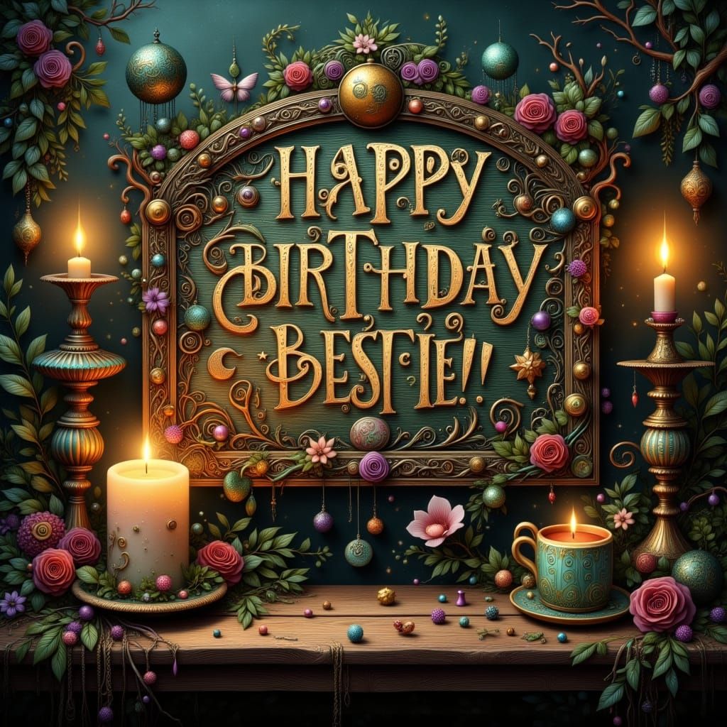 Whimsical Bohemian Witch Sign with Twinkling Candles and Gre...