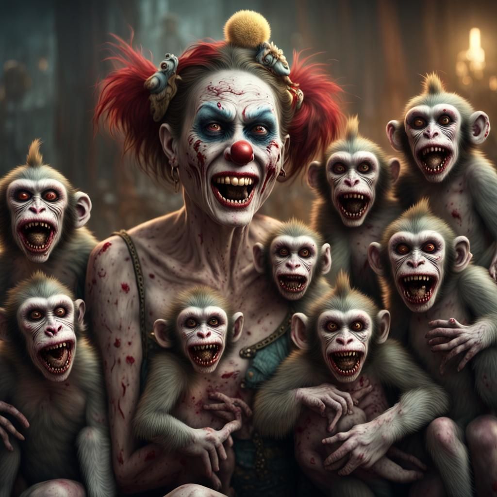 Zombie Clown Woman and Her Babies