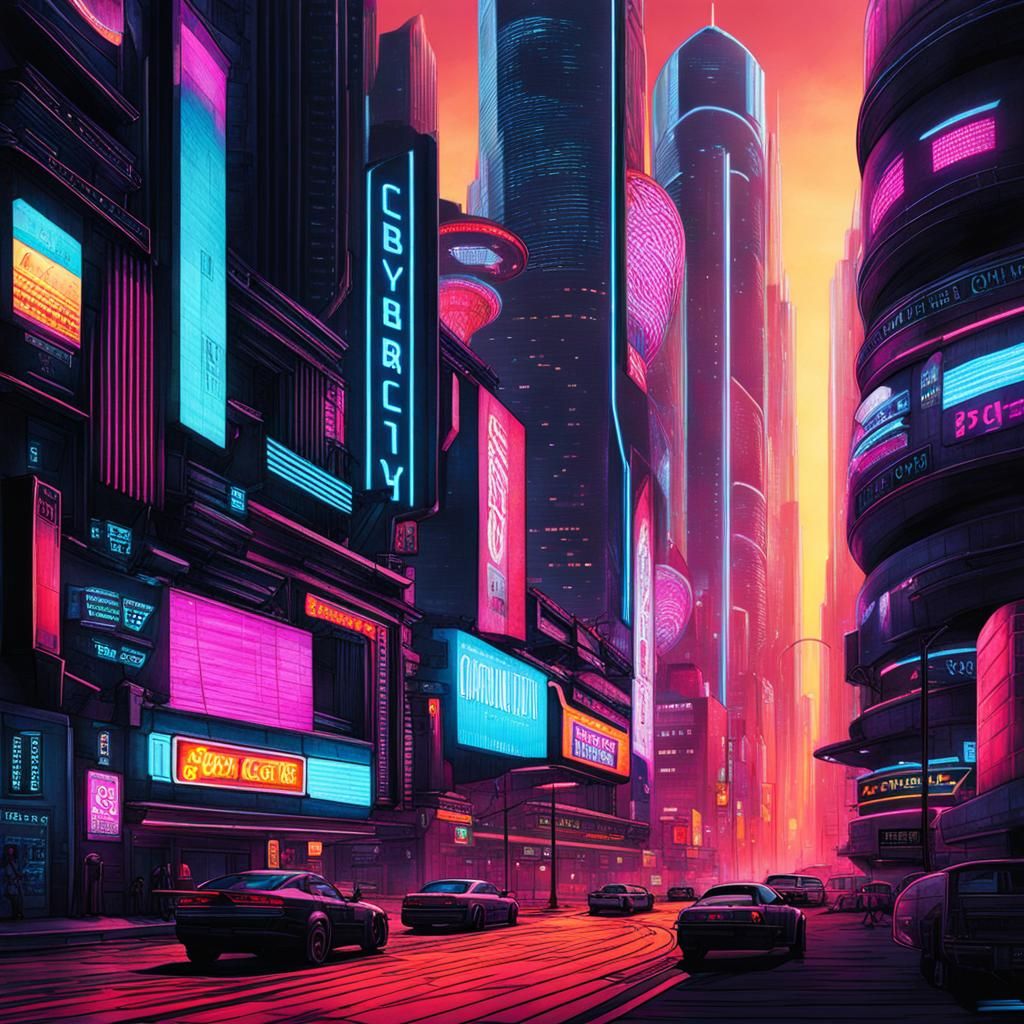 Futuristic Cyberpunk Cityscape at Night