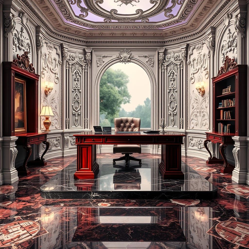 Opulent Private Office with Blood-Red Desk