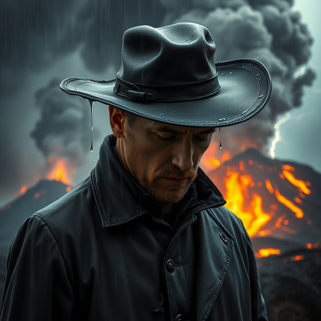 Gritty Survivor Drenched in Rain and Lava