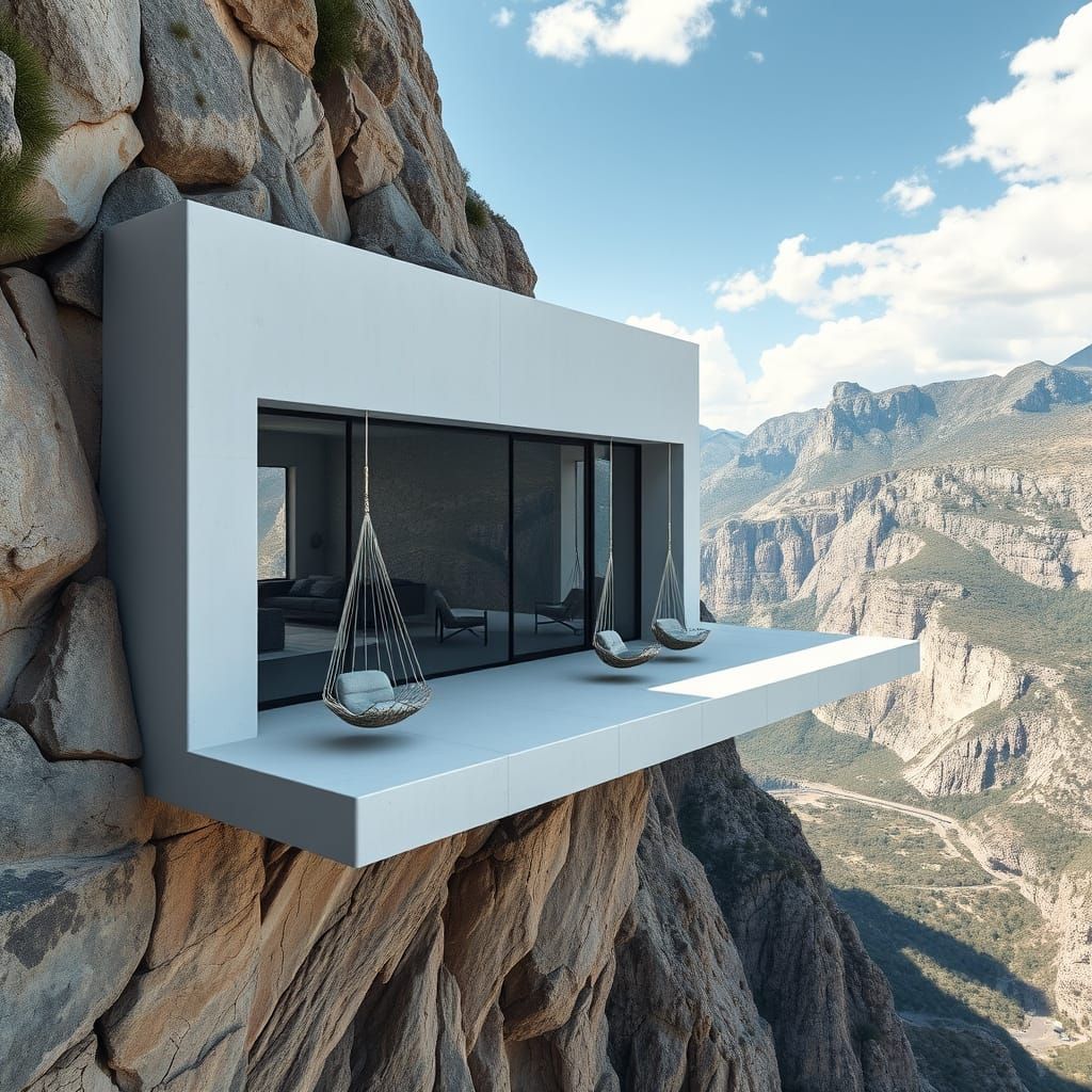Sleek Cliffside Retreat in White Cement and Glass