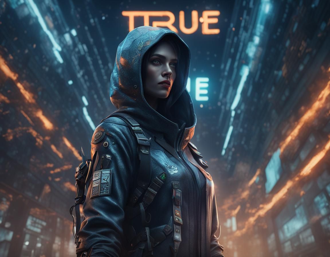 Photorealistic Space Woman in Future Urban Setting