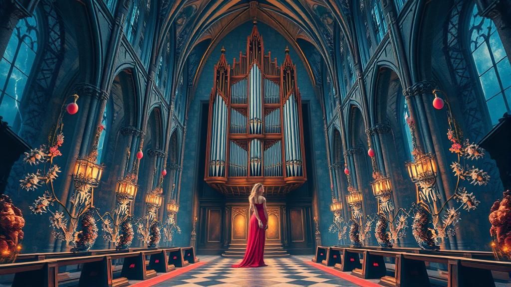 Gothic Temptress in Surrealist Storm, an Impressionist Paint...