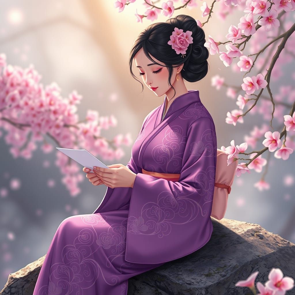 Romantic Chinese Bride in Lavender Kimono