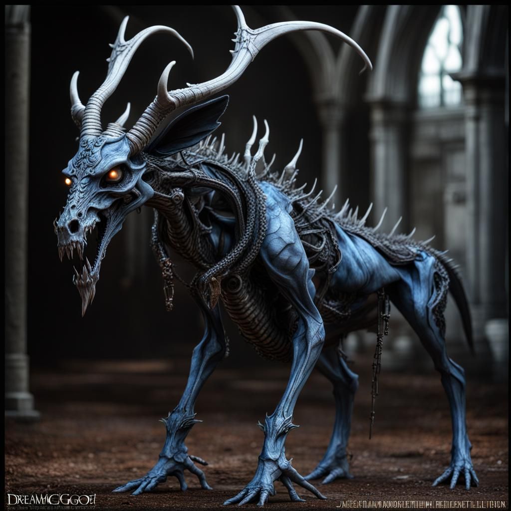 Undead Dragon Deer Hybrid in Gothic Style