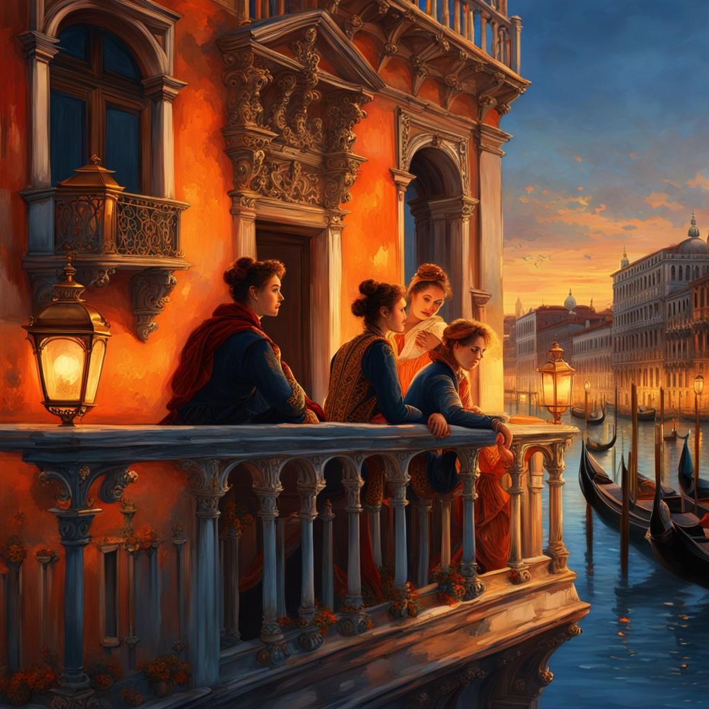 Venice Balcony Scene in Renaissance Style