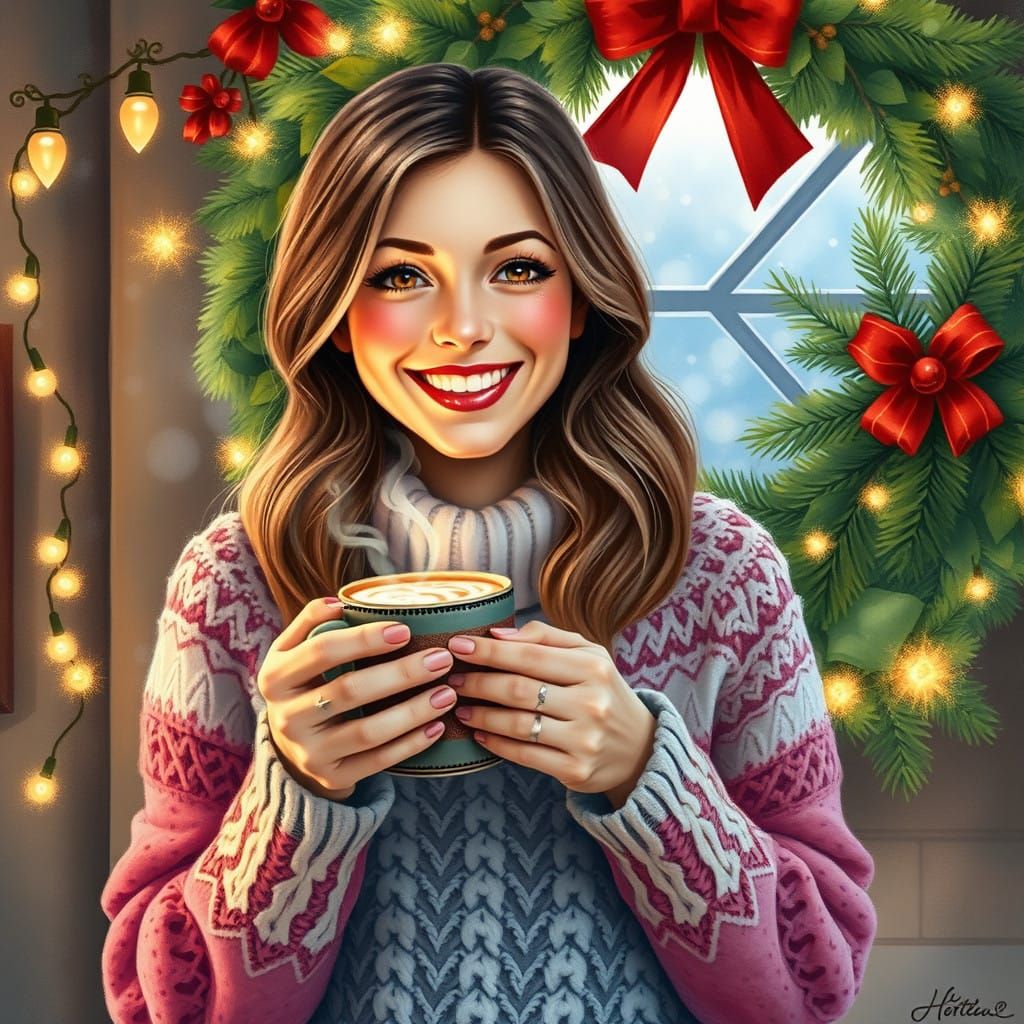 Warm Winter Wonderland Scene in Traditional Realism Style