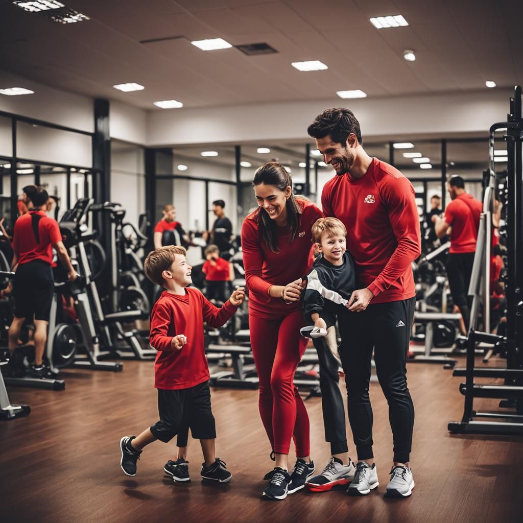 Happy Mother and Sons in Gym, Professional Photography