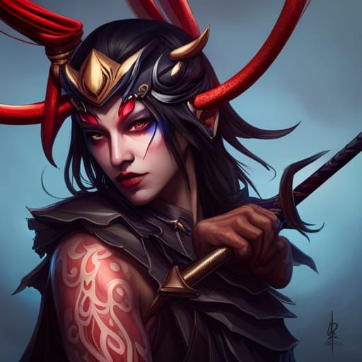 Kabuki Demon Warrior Portrait in Hyperdetailed Style