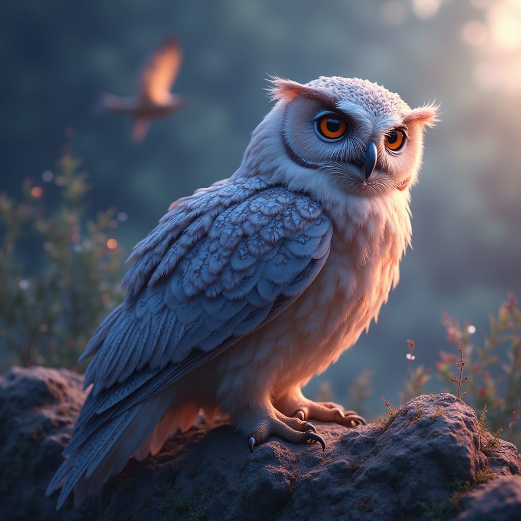 Majestic Owl Atop the World in Detailed Matte Painting