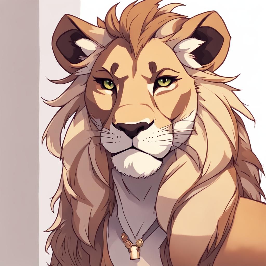 Anime Anthro Lioness with Patchy Mane in Furry Art