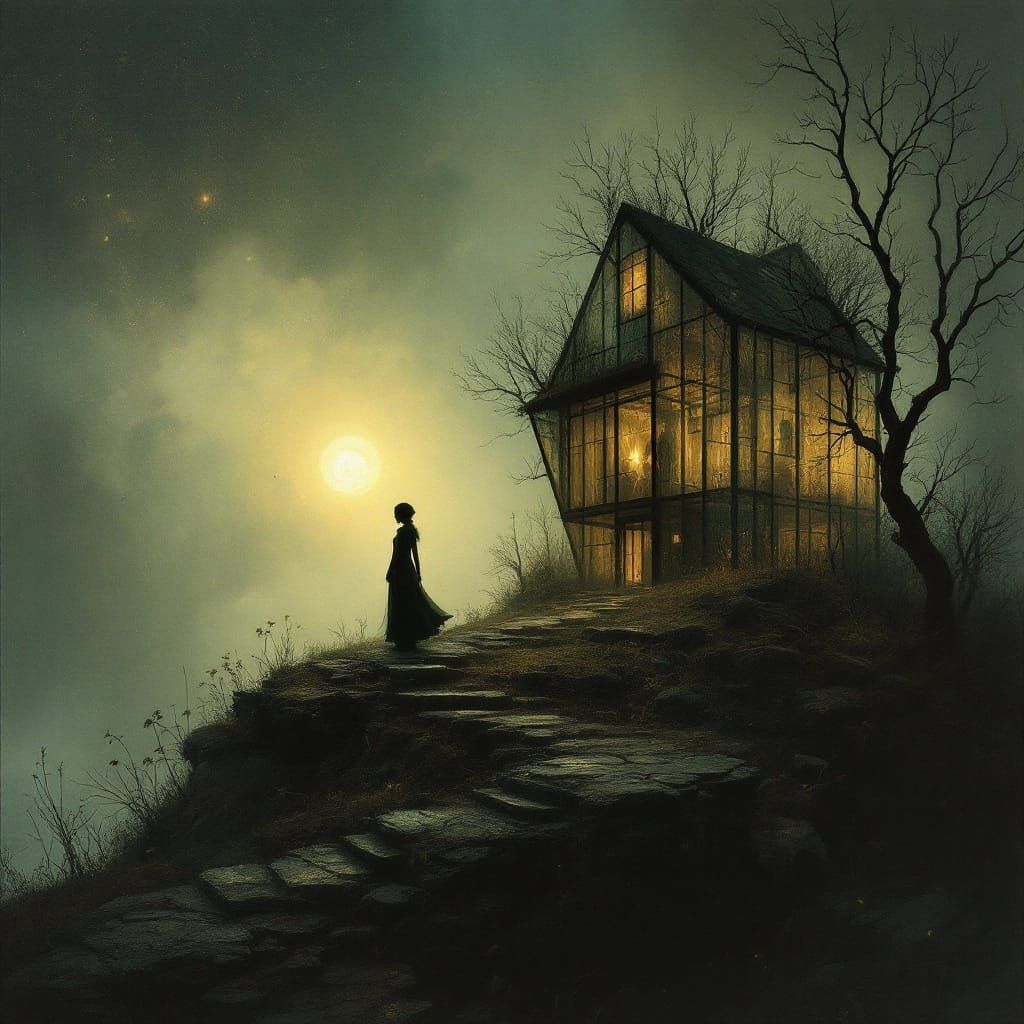 Mysterious Glass House at Sundown