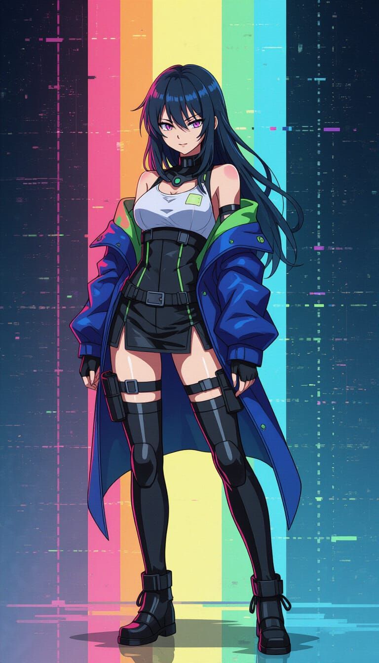 Anime Character in Futuristic Glitch Art Style