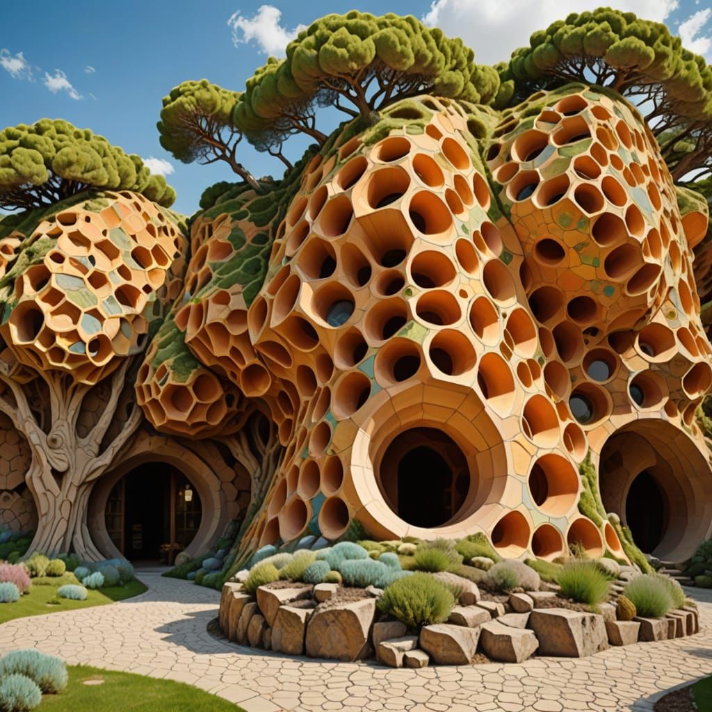 Cliff Dwellings on Rocky Planet in Watercolor Comic Style