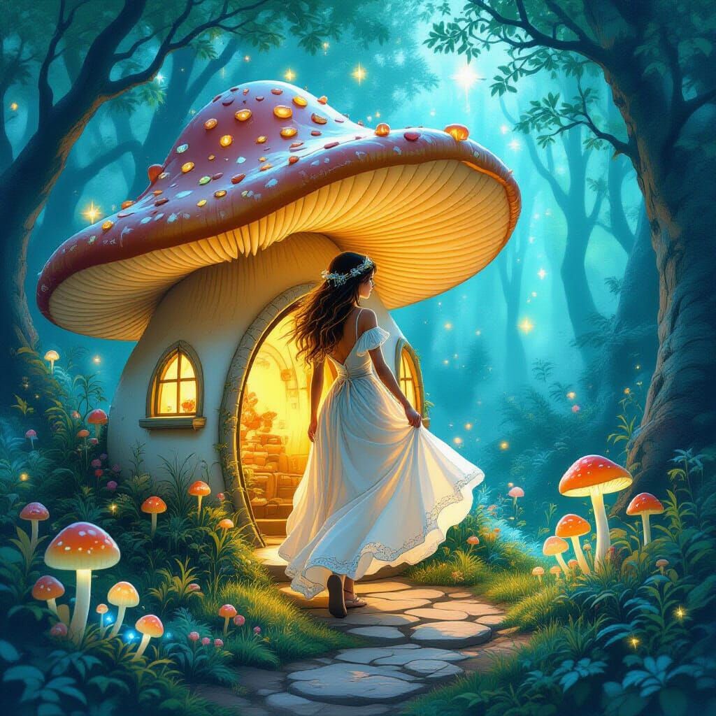 Enchanted Bioluminescent Forest Fairy Mushroom House
