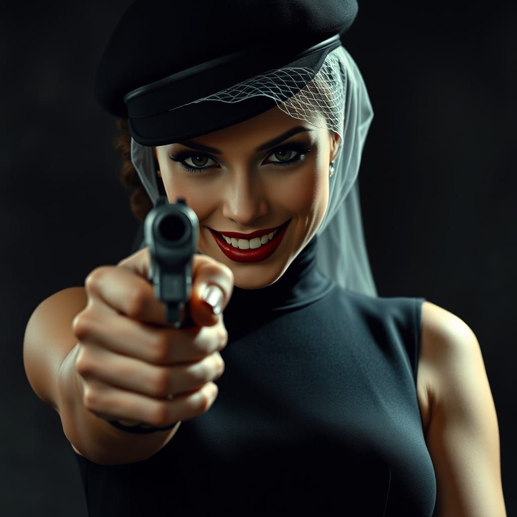 Mysterious Femme Fatale in Film Noir Style