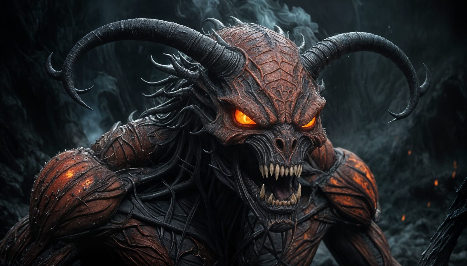 Demonic Entity Emerging from Fire in Giger Style