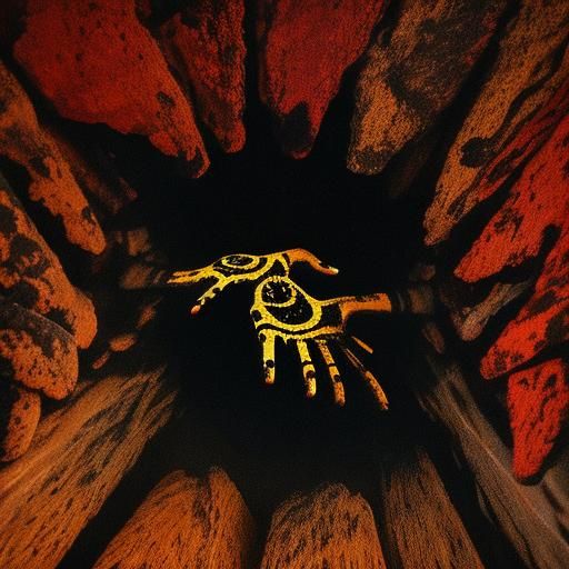 Dramatic Cave of Hands Aboriginal Painting