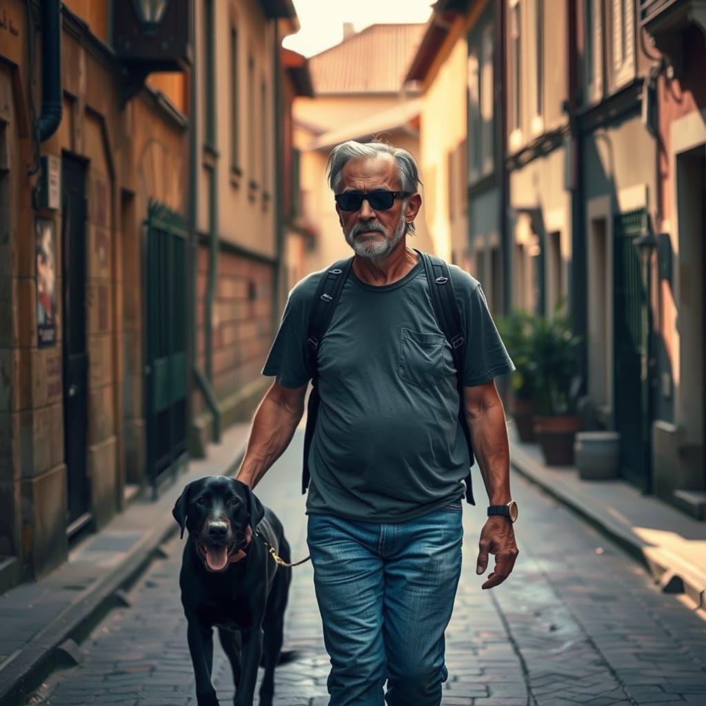 Un homme de 60 ans, cheveux très noirs mal peignés, visage a...