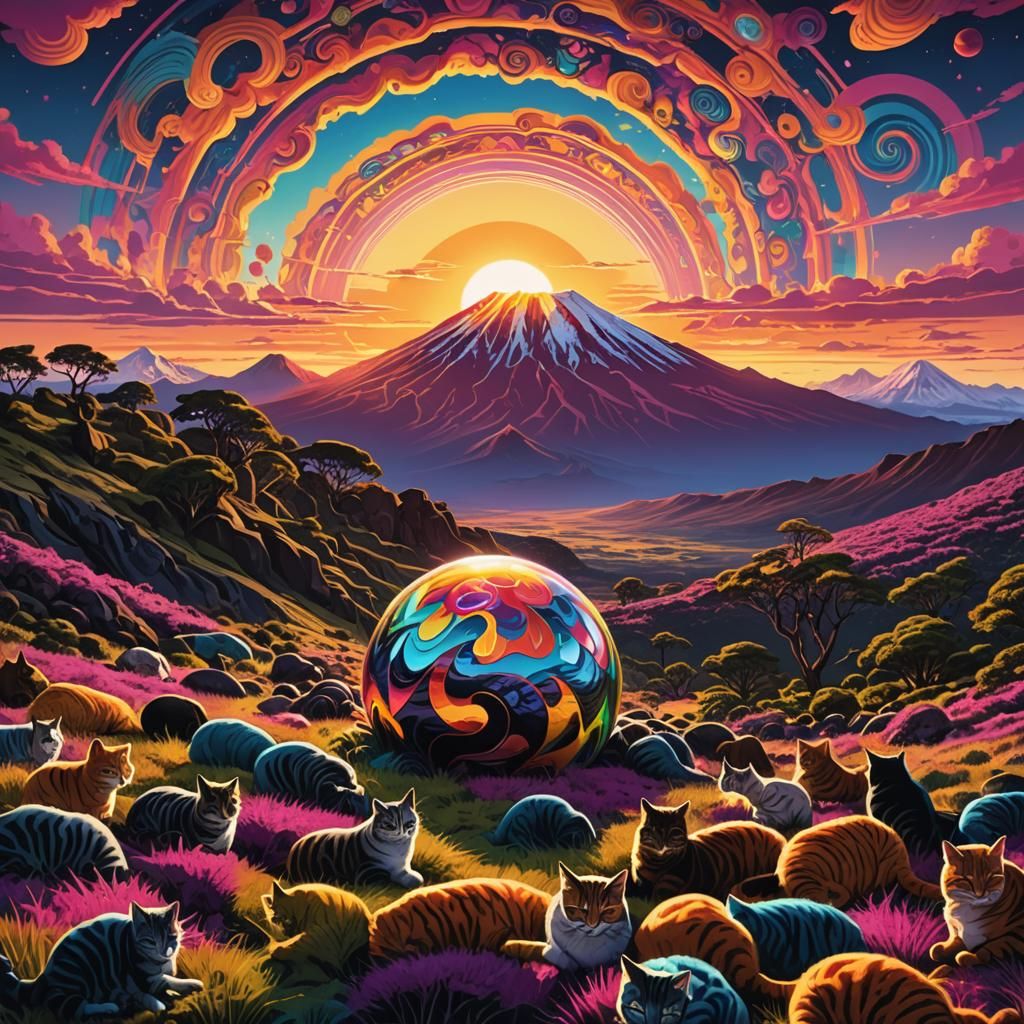Psychedelic Orb Spiraling Inside Kilimanjaro, Pop Art Style
