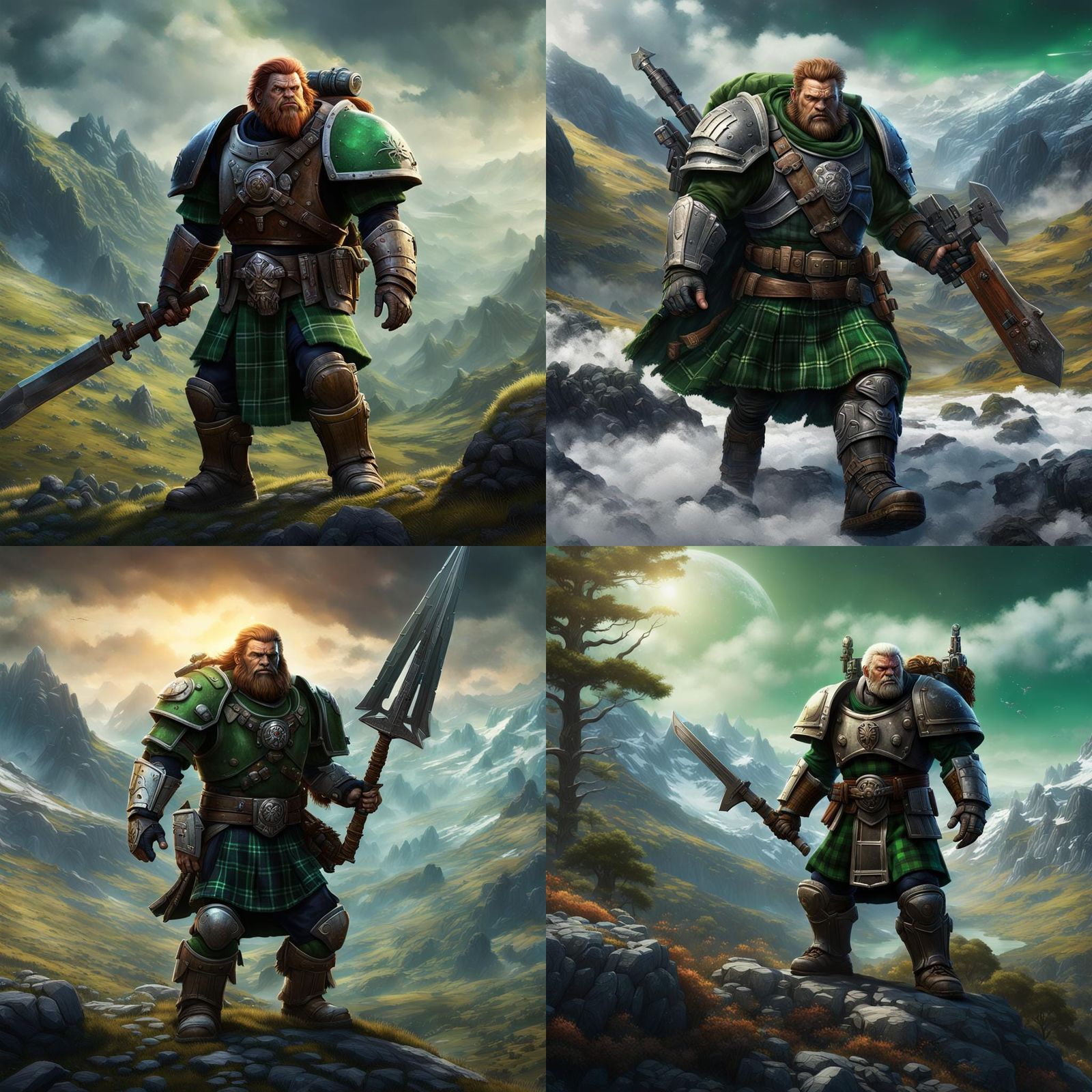 Highlander Space Marine Fighting Orcs: Fantasy Concept Art