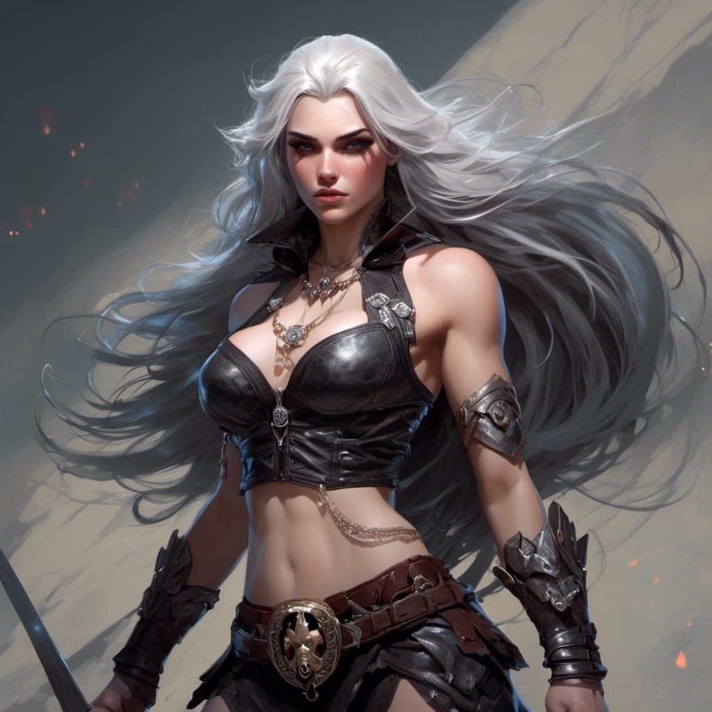 Vampire Barbarian Girl in Dark Fantasy Style