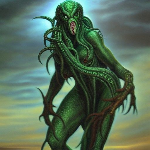 Cthulhu Woman in Detailed Photorealistic Oil Painting