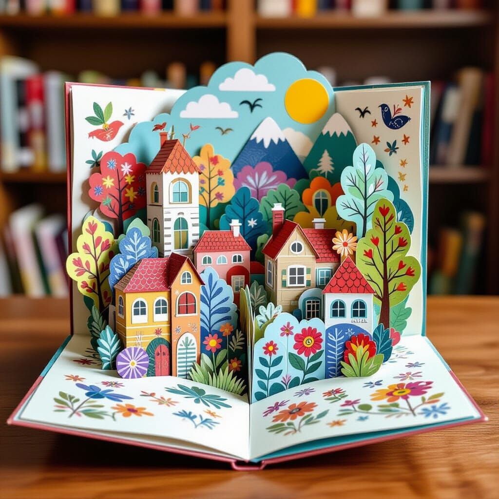 Colorful Pop-Up Book with Intricate Illustrations