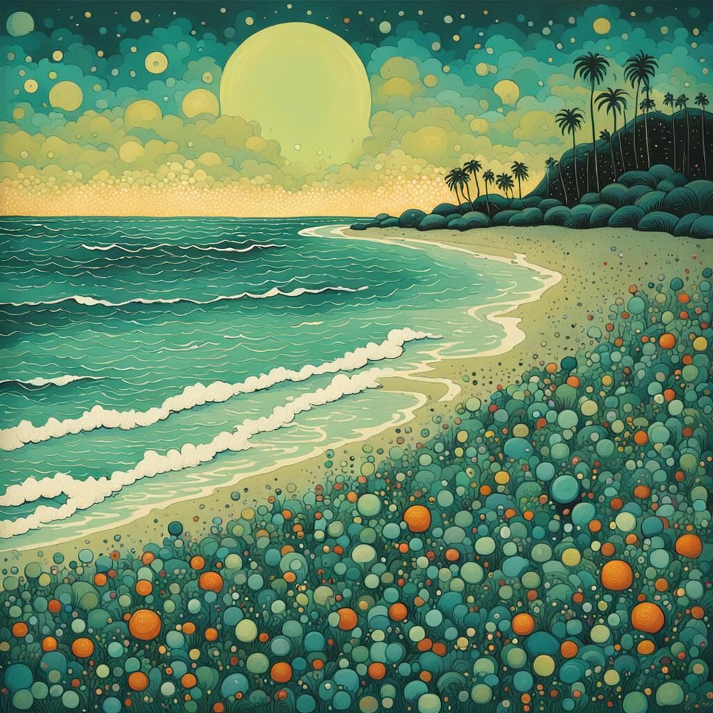Dreamlike Beach Scene in Visionary Art Style