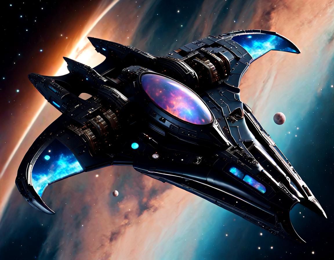 Futuristic Lunarpunk Starfighter in Deep Space