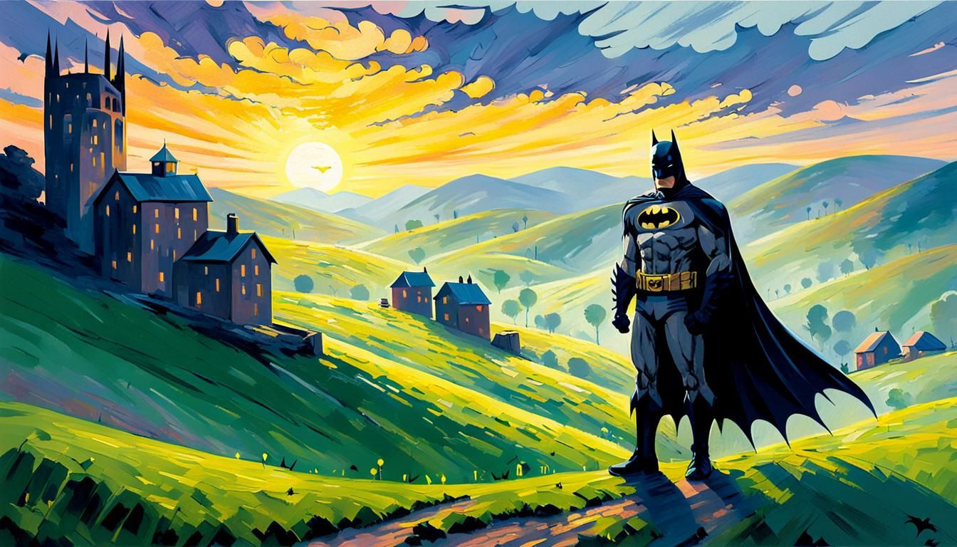 Impressionist Batman Enjoying Sunrise Tea