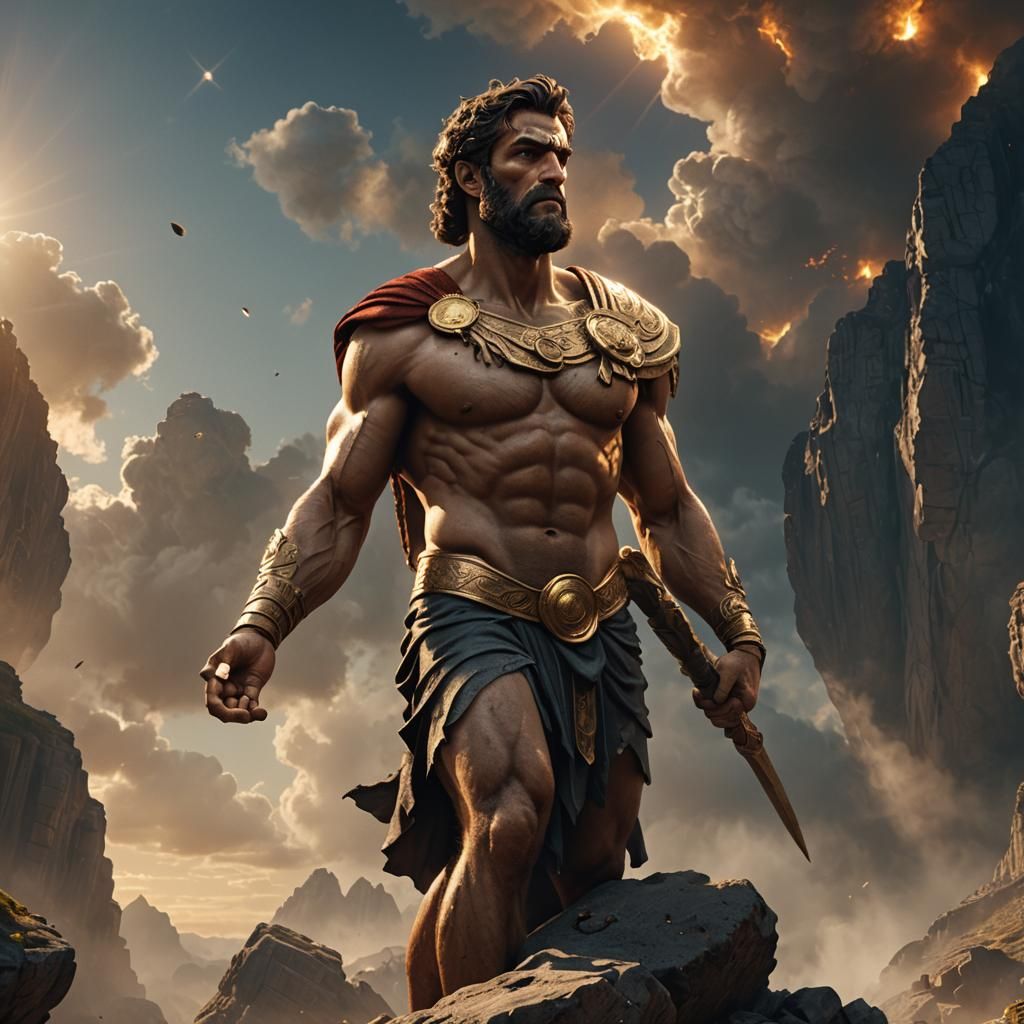 Injured Atlas: Stoic God of Olympus in Matte Painting