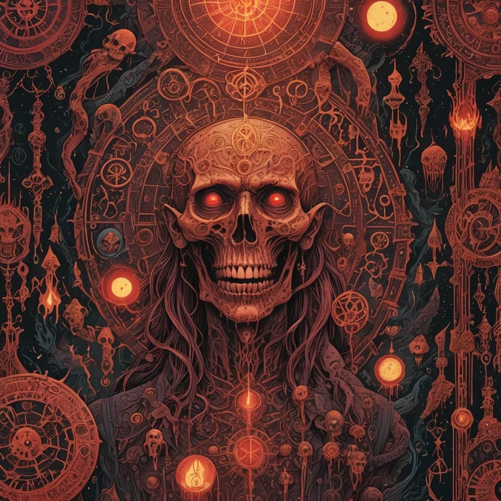 Necronomicon Page with Arcane Symbols and Hellish Figures