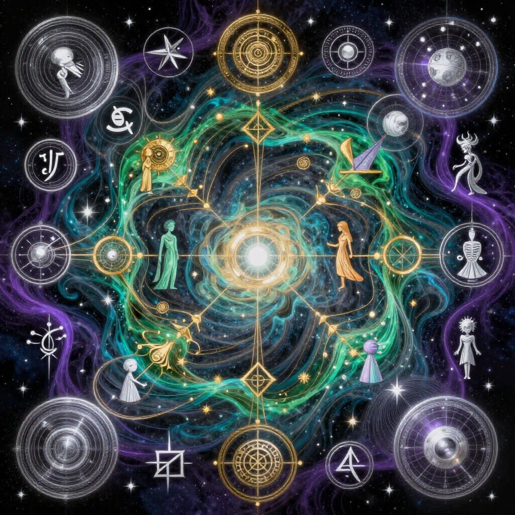 Celestial Sigils Swirl in Cosmic Colors