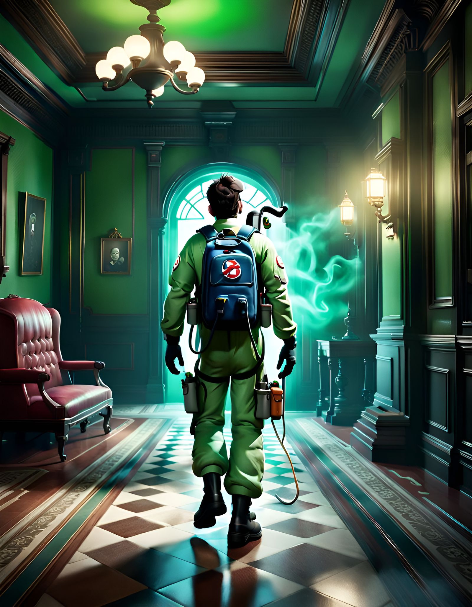 Luigi as Ghostbuster in Creepy Cartoon Mansion