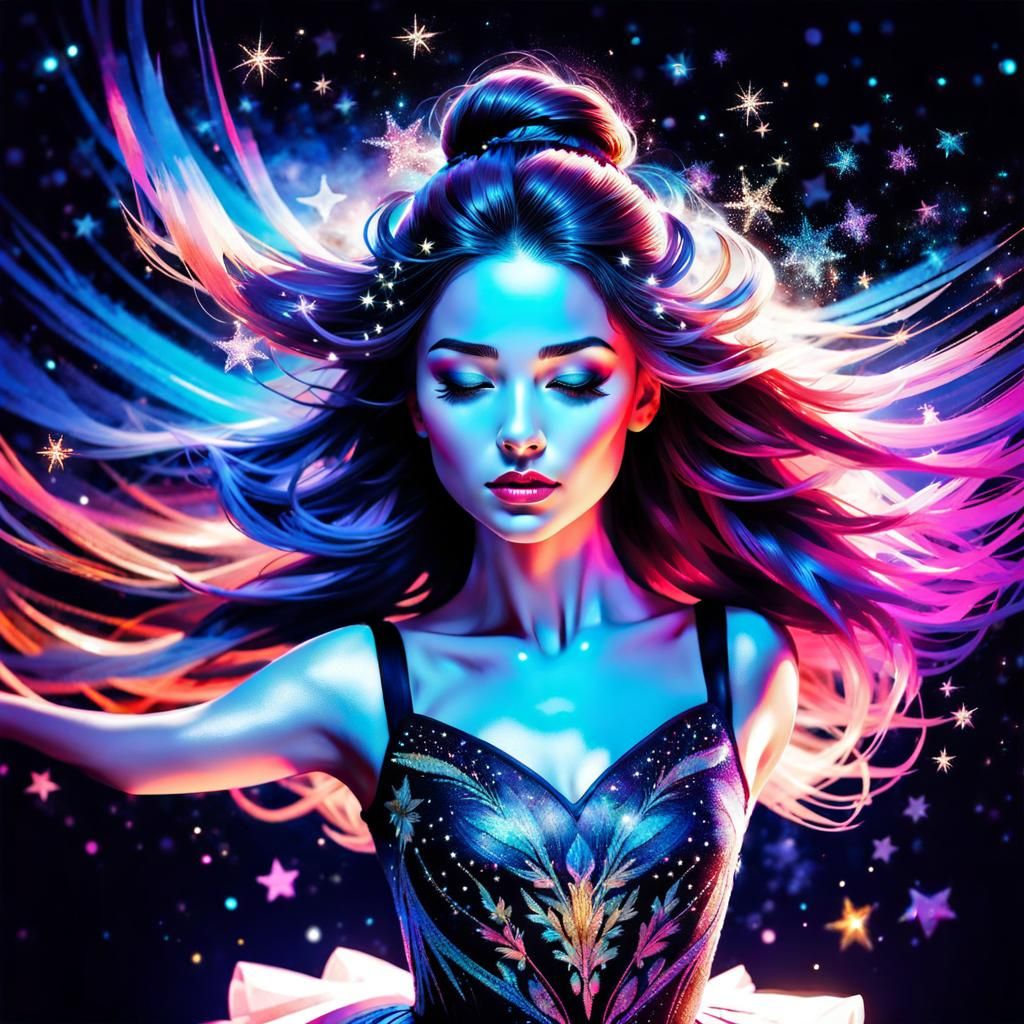 Bioluminescent Star Ballerina in Watercolor and Ink