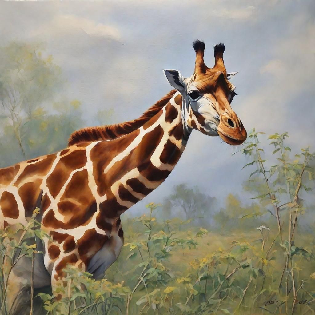 Giraffe Portrait in Vibrant Gouache Style