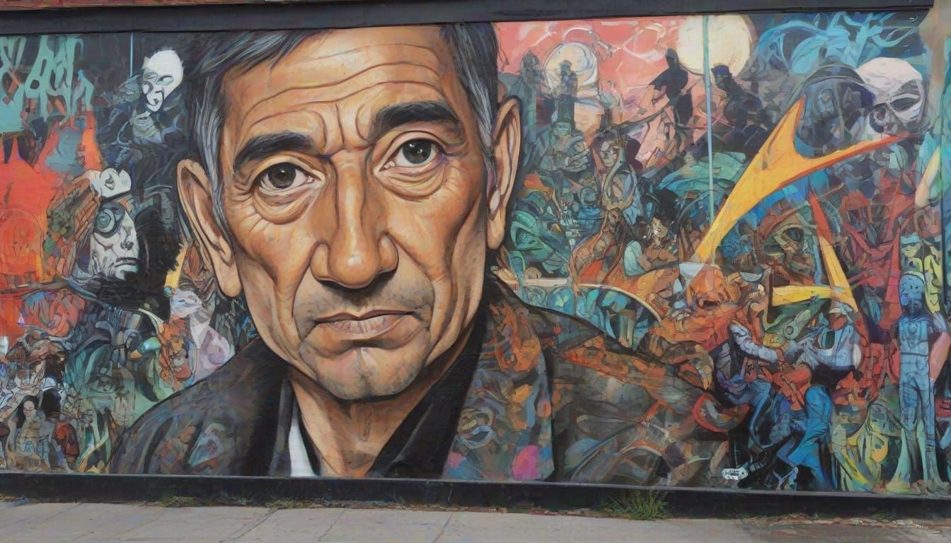 Dynamic Graffiti Mural in Comic Art Style