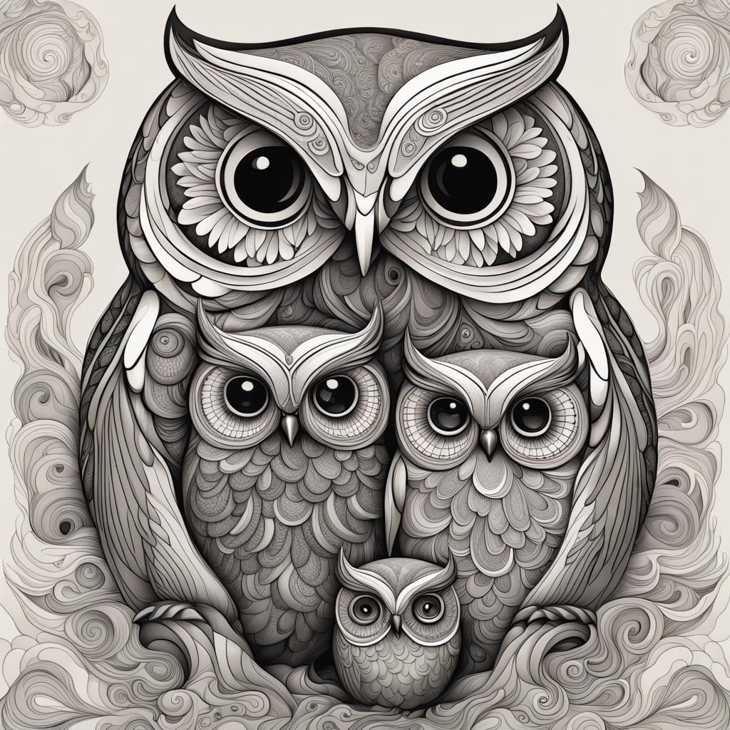 Haida Art: Owl Mama and Baby