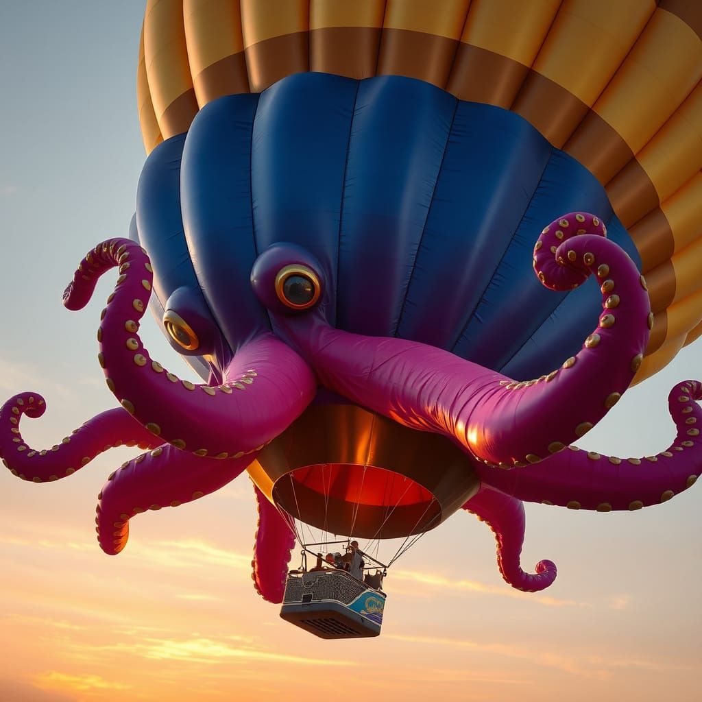 Giant Octopus Hot Air Balloon at Sunrise