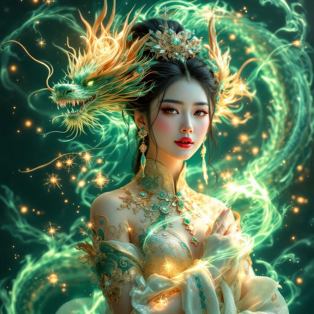 Asian Dragon Goddess Celestial Empress with Jade Aura