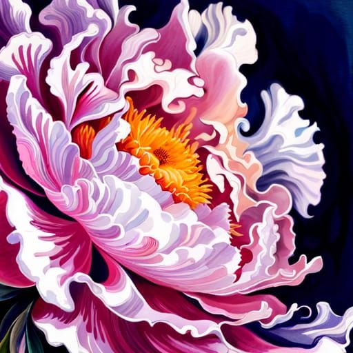 Photorealistic Peony Portrait in Botanical Illustration Styl...