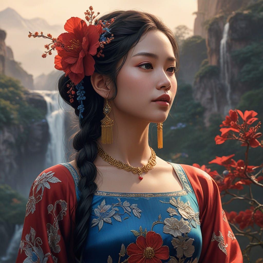 Ethereal Chinese Goddess in Majestic Art Nouveau Style