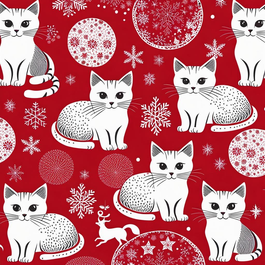 Festive Christmas Cat Pattern for Wallpaper