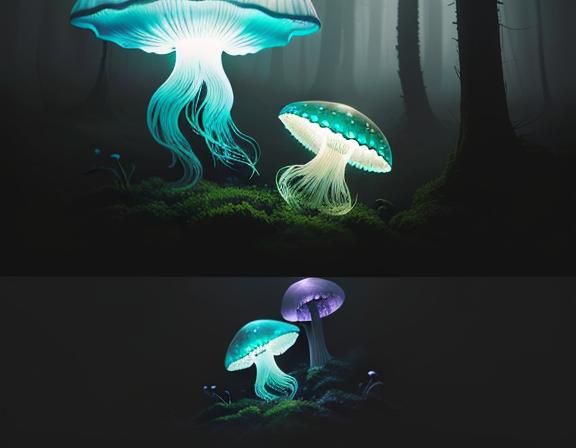 Jellyfish in Mystical Forest: Digital Matte Painting