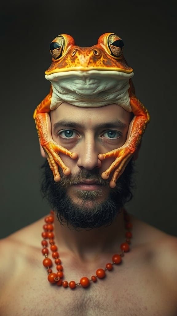 Hybrid Frog-Headed Man: A Grotesque Portrait