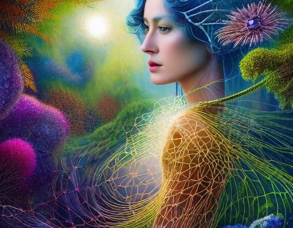 Hybrid Woman in Network with Sunset Exposure